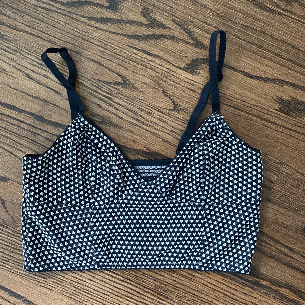 Free people bralette - black with white hearts, size S/P